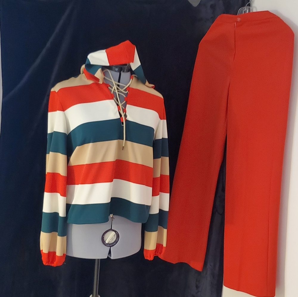 vintage retro stripe hoodie top and pants set